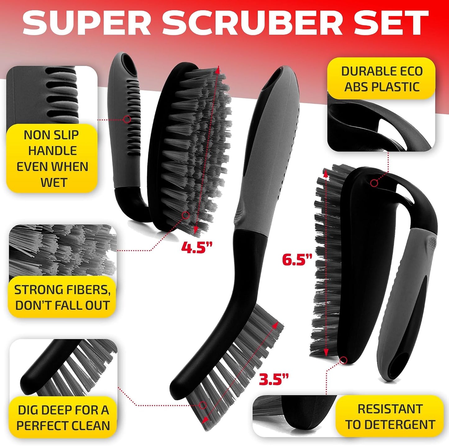 Scrub Brush Set of 3pcs - Cleaning Shower Scrubber with Ergonomic Handle and Durable Bristles - Grout Cleaner Brush - Scrub Brushes for Cleaning Bathroom/Shower/Tile/Kitchen/Floor/Bathtub/Carpet, Blue