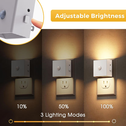L LOHAS LED Motion Sensor Night Light, [2-Pack] Plug in Night Light with Motion Sensor and Dusk to Dawn Sensor, Brightness Adjustable, 3000K Soft White Nightlight for Bathroom Hallway Kitchen