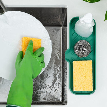 Zulay Kitchen (9x3.5in) Sponge Holder for Kitchen Sink - Flexible Heavy-Duty Multipurpose Sink Caddy - Counter Organizer for Kitchen, Bathroom, Makeup, Trinkets & More! (Grey)