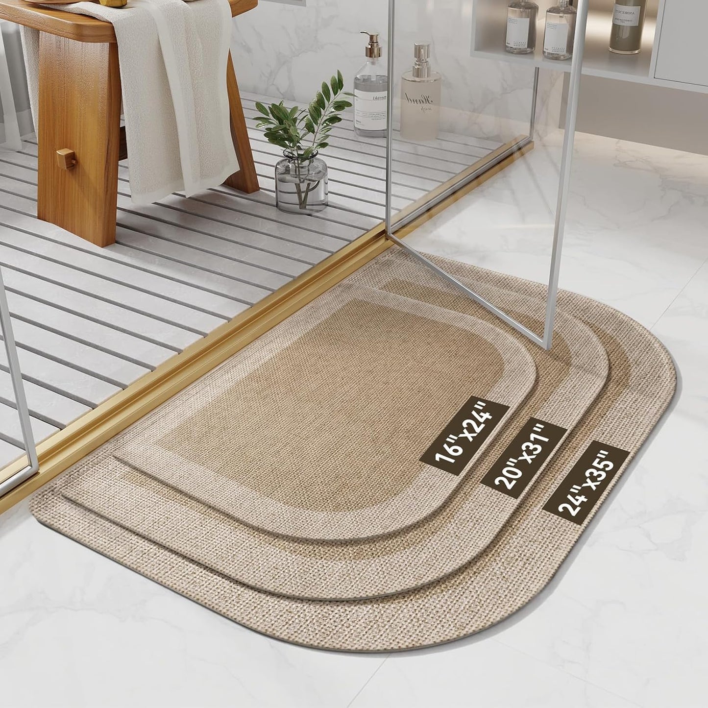 YDKGL Ultra Thin Bathroom Rugs Mat Quick Dry Absorbent Non Slip Bath Mat Bath Mats for Bathtub Mat Bathroom Carpet Fit Under Door Washable Floor Rubber Half Round Bath Rugs Grey 16x24