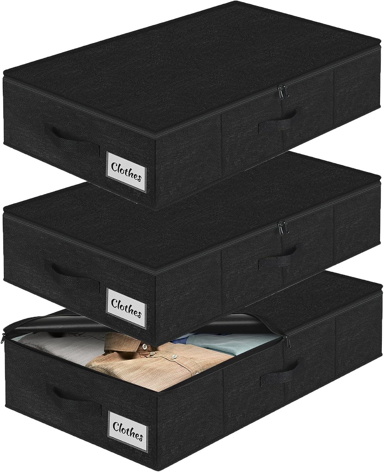 Under Bed Storage Container Bins 2 Pack, Low Profile Foldable Underbed Clothes Storage Organizer W/ Ultra Thick Fabric and Sturdy Bottom/Sides, Dual Zipper Storage Box for Dorm and Home 30x16x6.7"