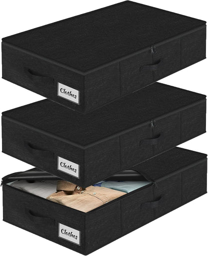 Under Bed Storage Container Bins 2 Pack, Low Profile Foldable Underbed Clothes Storage Organizer W/ Ultra Thick Fabric and Sturdy Bottom/Sides, Dual Zipper Storage Box for Dorm and Home 30x16x6.7"