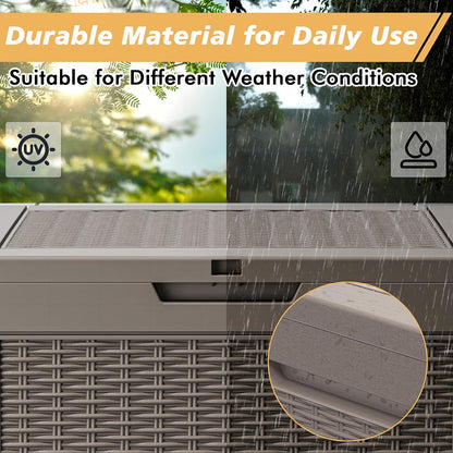Fancyango 75 Gallon Outdoor Deck Box Waterproof, Large Storage Box for Patio, Resin Storage Bench Lockable for Garden Tools, Package Delivery, Black