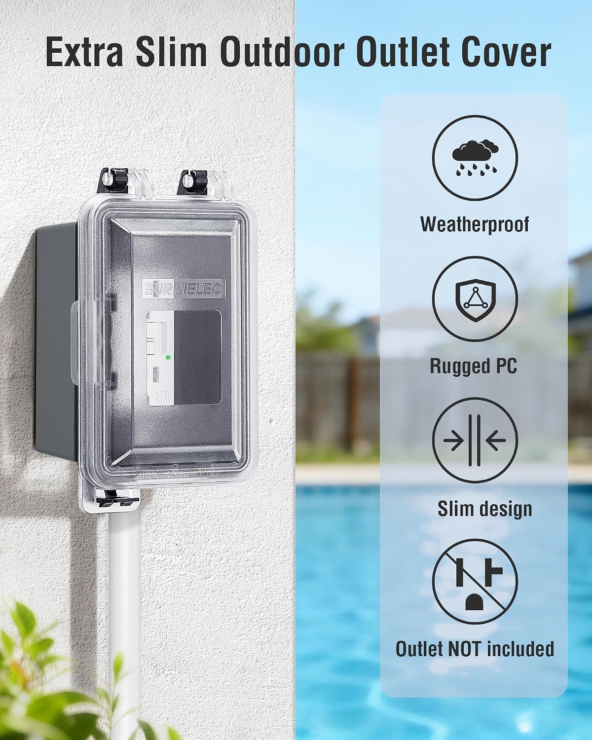 SURAIELEC Extra-Deep Outdoor Outlet Cover, 1-Gang, 4" Extra-Deep Receptacle Cover, NEMA 3R Weatherproof, Horizontal/Vertical Mount, Compatible with GFCI, Duplex Outlets & Switches, Black, 1-Pack