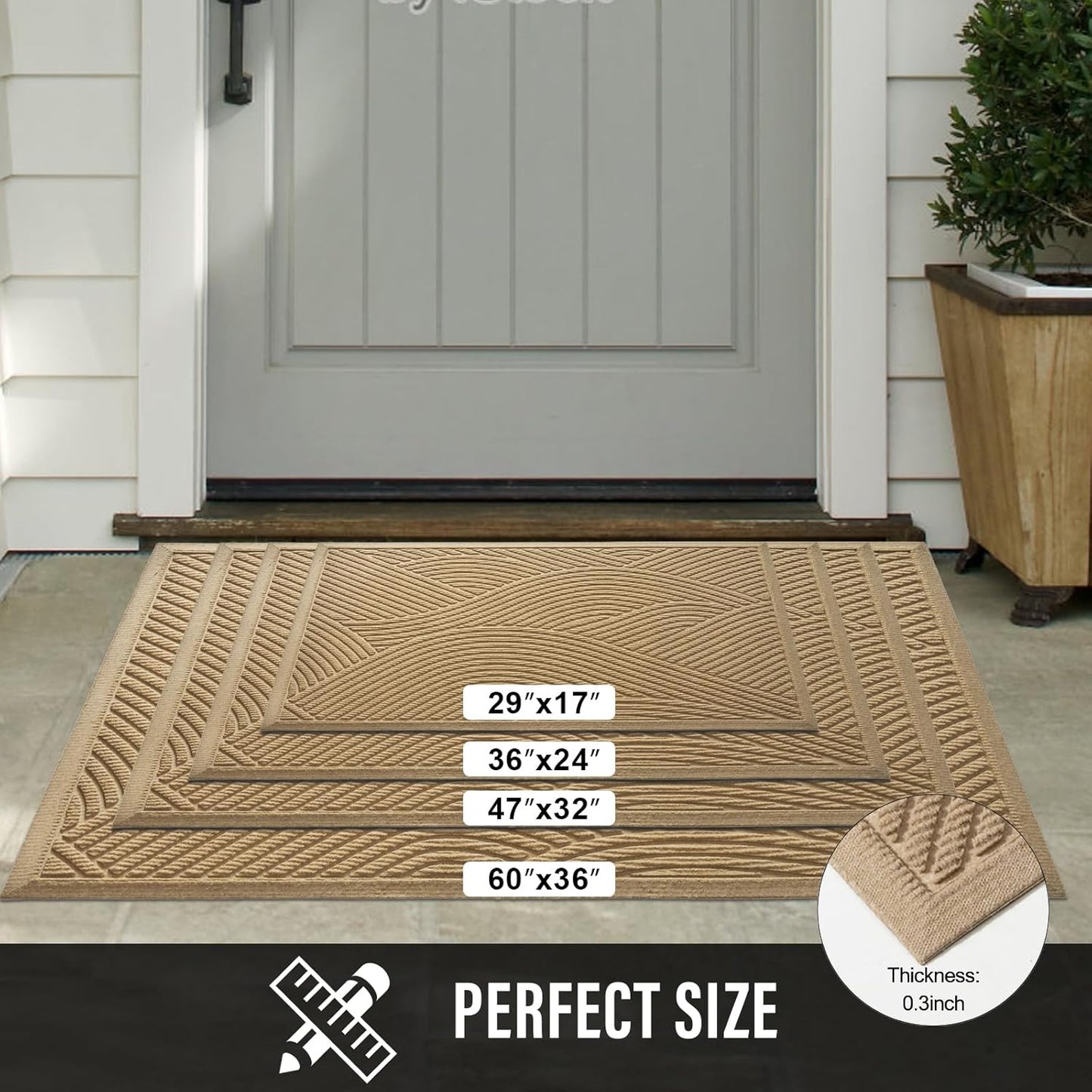 HIYARD Sturdy Front Door Mat, Absorbent Muddy Dirt Resist Welcome Door Mats Outdoor Indoor, Stain and Fade Resistant, Non-Slip Backing Entry Mat Low Profile Doormat for Entryway, 29×17, Beige