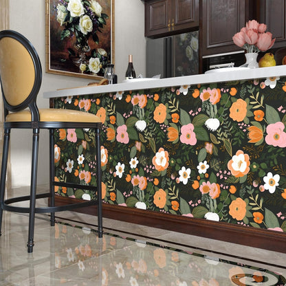 Danodoi Yellow Floral Wallpaper Peel and Stick Vinyl Wallpaper Stick and Peel Colorful Contact Paper for Cabinets Waterproof Self Adhesive Wall Paper for Kitchen Countertop Wall 17.5" x 118"