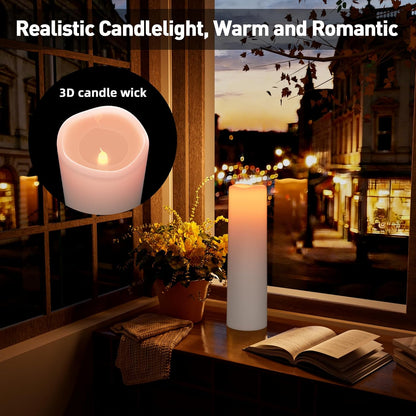 14"×4" Large Outdoor Flameless Candles with Remote Waterproof Battery Operated Candles with Timer LED Pillar Candles Flicking for Home Decoration Porch Wedding Fireplace Lantern, Ivory-Yellow 2Pcs