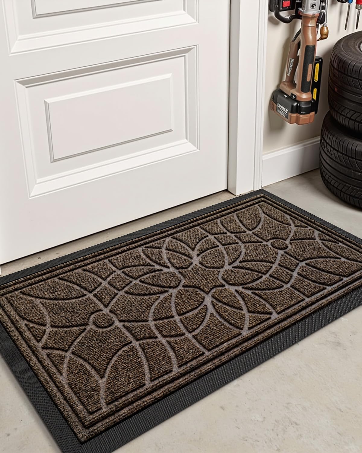 DEXI Front Door Mat Outside Entrance, Heavy Duty Non Slip Low Profile Doormat for Entryway, Trap Dirt and Moisture Welcome Mats, Easy Clean, Patio, Garage, 3x2, Blue