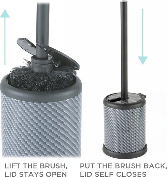 Bath Bliss Toilet Brush and Holder | Self Closing Lid | 360 Degree Brush Head | Bathroom Cleaning | Compact Size | Storage and Organization | Stainless Steel
