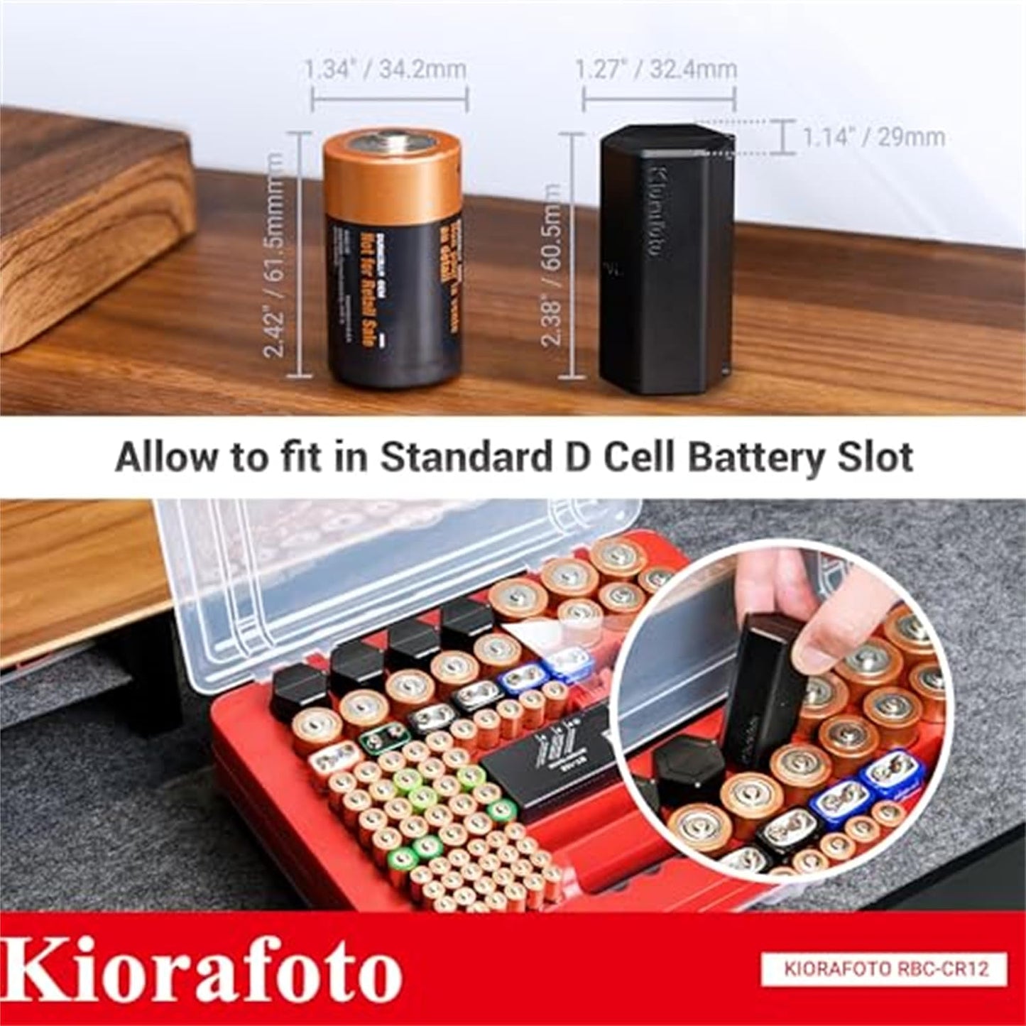 Hard Shell Battery Organizer Holder with Small Battery Tester, IP68 Waterproof Multi 82 Slots Batteries Vault Case for 40 AA & 12 AAA & 12 CR2032 CR2025 & 18 LR44 Button Cell/2 D Size Batteries Case