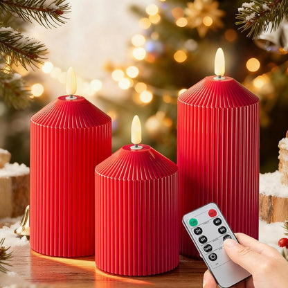 LUSHARBOR Flameless Candles with Remote, 3 Pack Battery Operated Candles Flickering Real Wax LED Fake Pillar Candles with Timer for Wedding Home Party, White