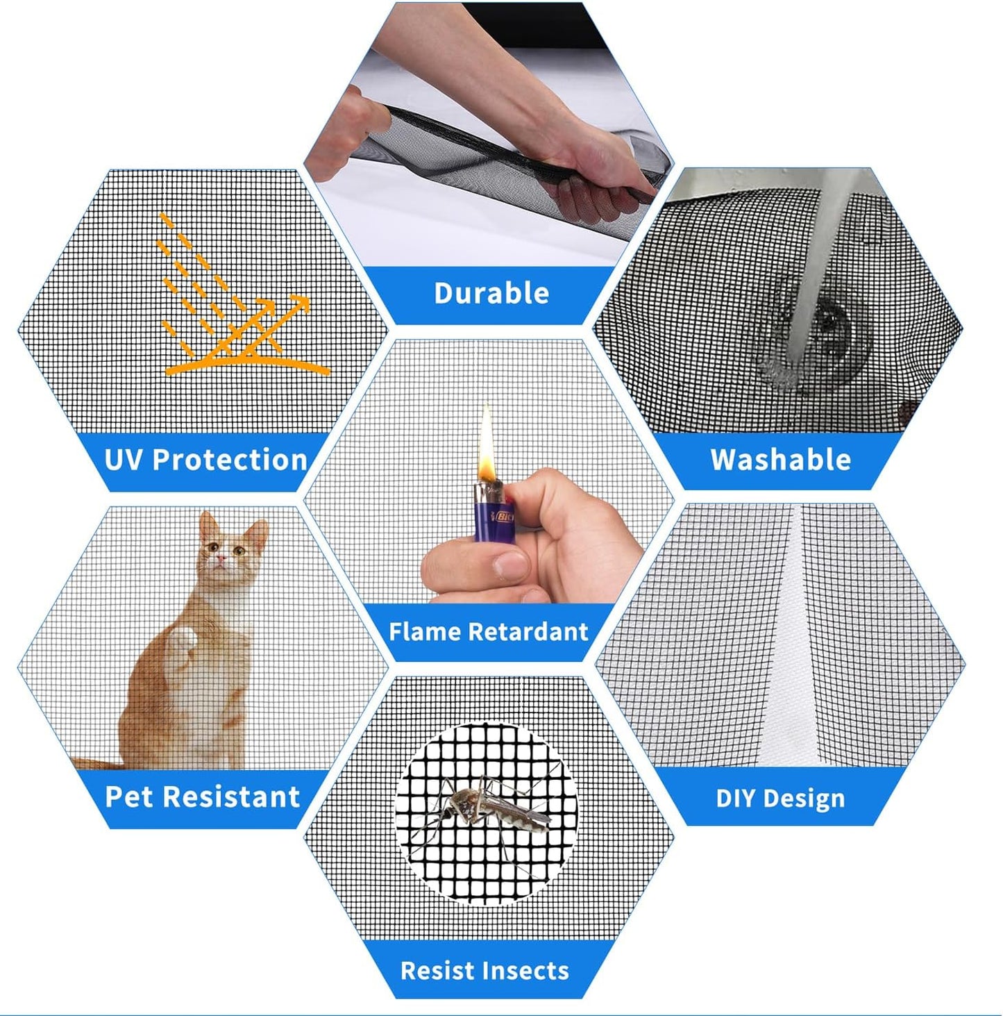 Window Screen Repair Kit 48"x118" - Includes Full Tools Set Replacement Window Screens for House Windows & Screen Doors, Durable Easy to Install for Sliding Screen Door Repair for Patio