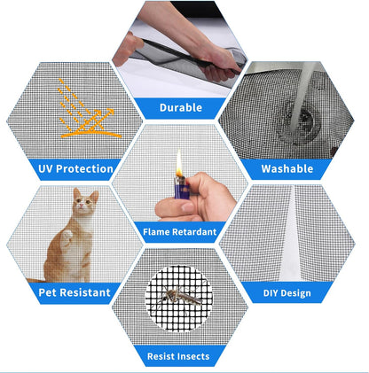 Window Screen Repair Kit 48"x118" - Includes Full Tools Set Replacement Window Screens for House Windows & Screen Doors, Durable Easy to Install for Sliding Screen Door Repair for Patio