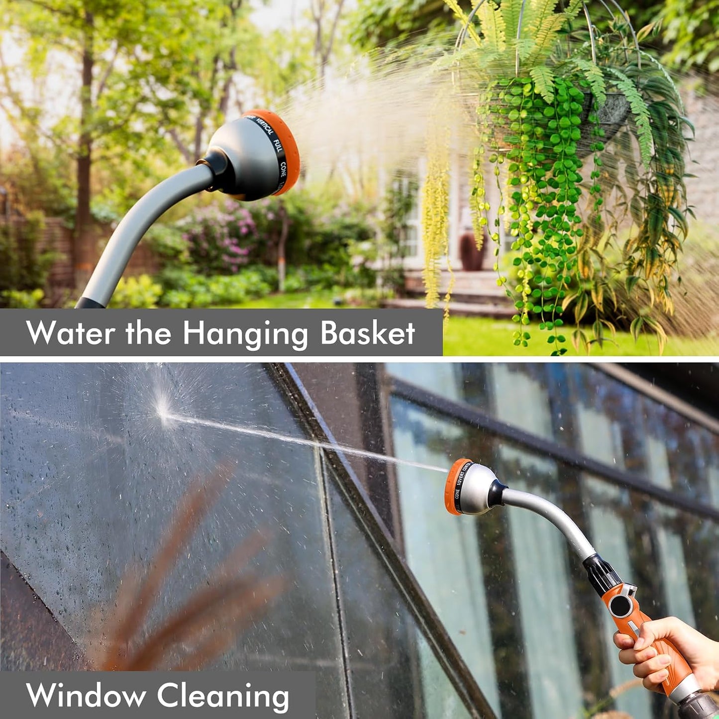 RESTMO Watering Wand Heavy Duty, Metal Garden Hose Wand with 10 Spray Patterns, 15-Inch Long Hose Nozzle Sprayer with Thumb Flow Control, Ideal to Water Hanging Baskets and Shrubs