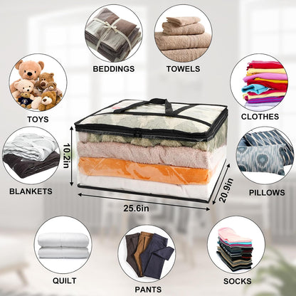 6Pack Clear Blanket Storage Bags Comforter Clothes Storage Moving Bag, 40L | Vinyl Material Reinforced Handle for Bedding, Clothing, Comforters, Pillows, Toys, Closet Organizers and Storage Containers