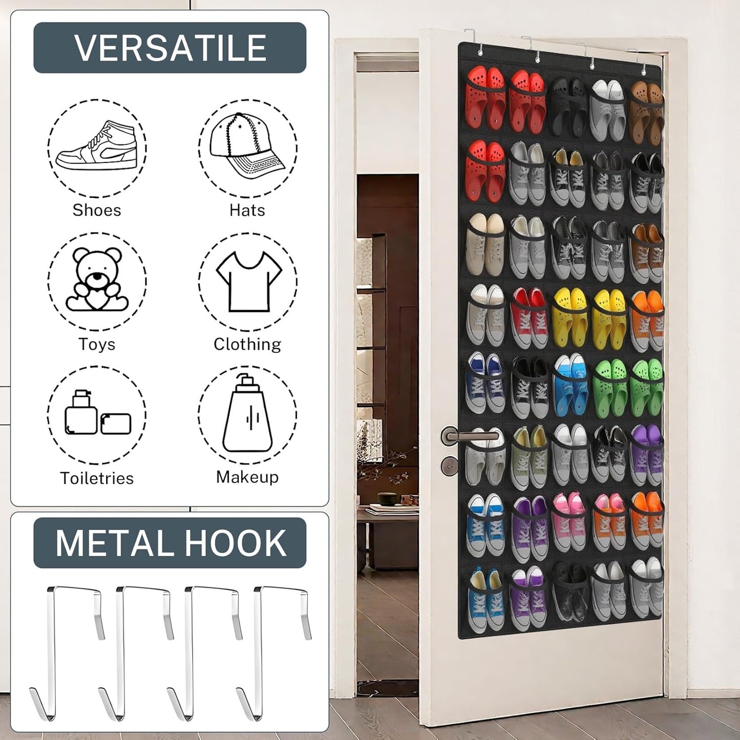 40 Large Mesh Pocket Over the Door Shoe Organizer,Hanging Shoe Rack for Door,Hualleko Shoes Organizer Hanger with Large Capacity, Shoes Storage Holder Sturdy Non-woven Fabric - Stores 20 Pairs (White)