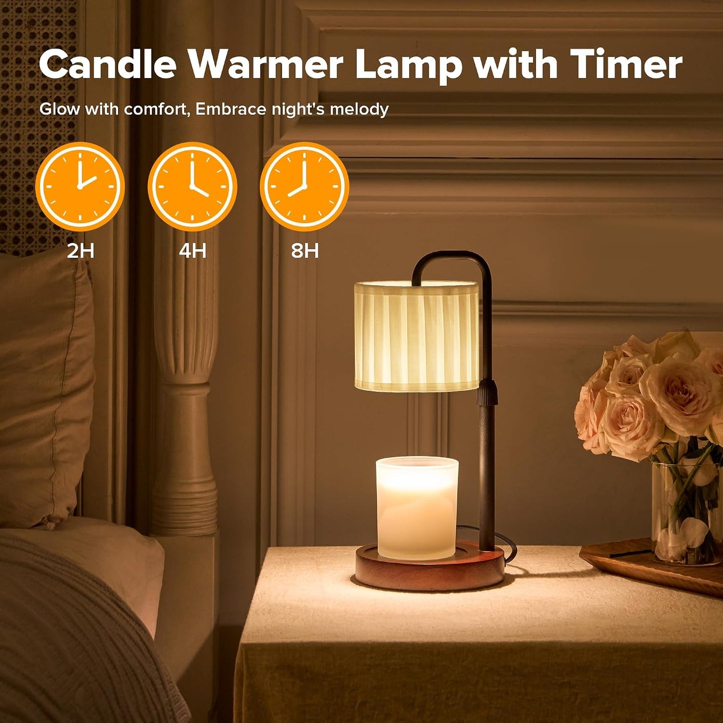 Candle Warmer Lamp with Timer, Dimmable Wax Warmer Candle Lamp for Jar Candle with 2 Bulbs, Christmas Birthday Gifts for Women Mom, Cozy Home Decor for Room, Bedroom, Kitchen-Pleated Fabric