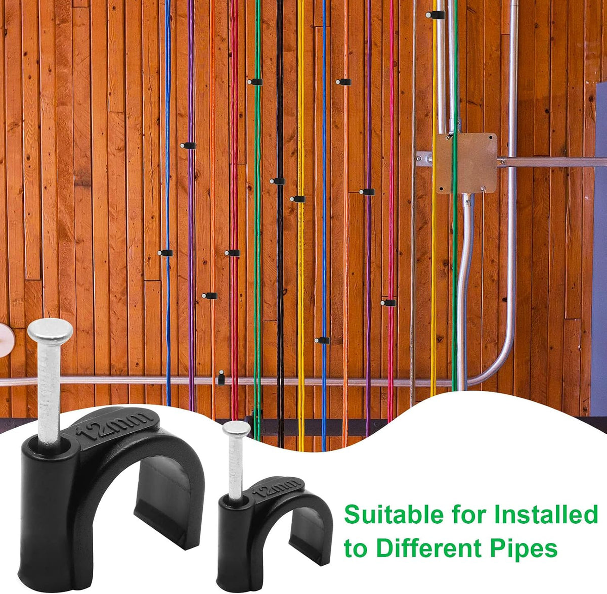 Flat Ethernet Cable Wire Clips with Nail, 14mm, White | Single Coaxial Cable Clamps, Cable Management