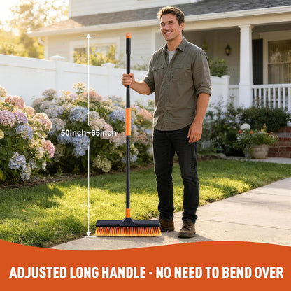 CLEANHOME 18" Push Broom Outdoor Heavy Duty for Garages,Driveways and Decks | With Extendable Long Handle, Stiff Bristle Broom, Industrial,Wide