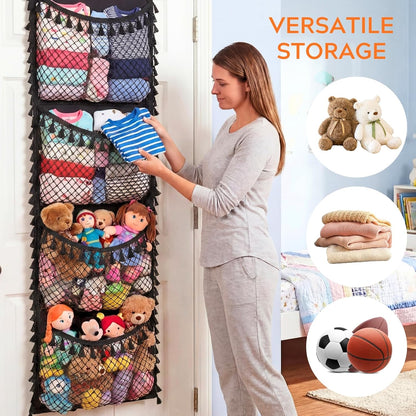 Ofiray-home Cotton Over The Door Stuffed Animal Storage | Toy Organizer for Storage Plush Toys, Stuffed Animal Holder with 4 Large Pockets, Hanging Door Organizer for Nursery