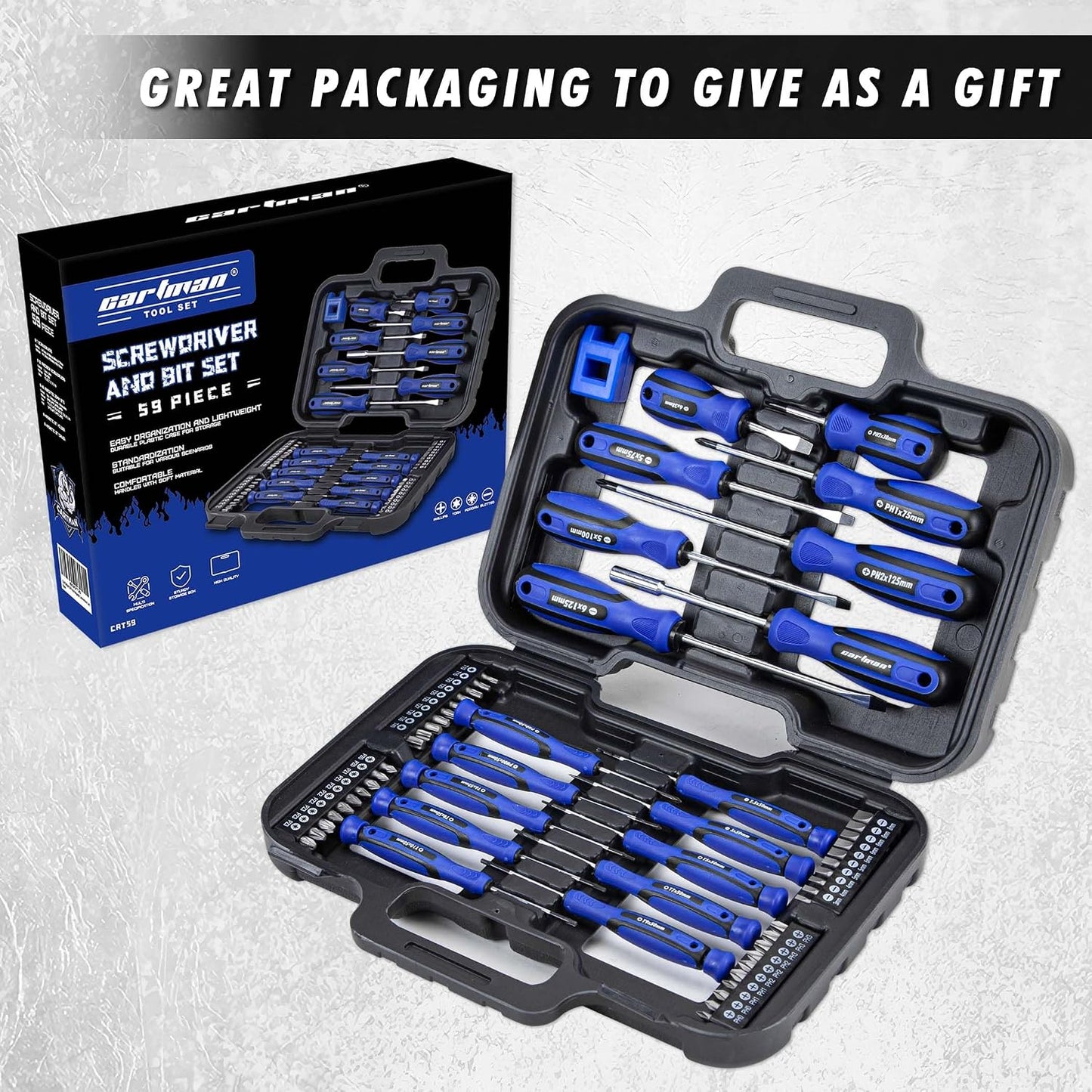 CARTMAN 59-Piece Precision Screwdriver Tool Set Magnetic Repair Storage Box | Precision screwdriver set with magnetizer for home, bicycle, office equipment, car repairs, electronics, and micro screw uses