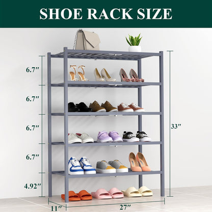 Smiry Bamboo Shoe Rack, 3 Tier Free Standing Wooden Shoe Organizer, Stackable Wood Shoe Storage Shelf for Closet, Entryway, 12 Vertical Slats, 2+1 Stack Standard Legs, 26.8"x11"x19.5", Natural