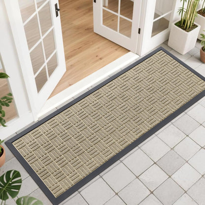 OLANLY Front Door Mat Outside Entrance 29.5x17, Absorbent, Heavy Duty Sturdy Natural Rubber Doormat Indoor Outdoor, Stain and Fade Resistant, Non-Slip Backing Low Profile Floor Mat for Entryway, Grey