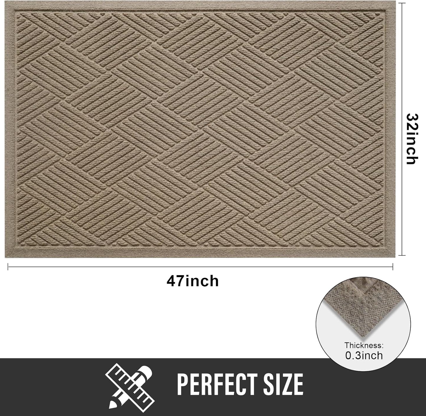 HIYARD Sturdy Front Door Mat, Absorbent Muddy Dirt Resist Welcome Door Mats Outdoor Indoor, Stain and Fade Resistant, Non-Slip Rubber Backing Low Profile Doormat for Entryway, 30×17, Beige