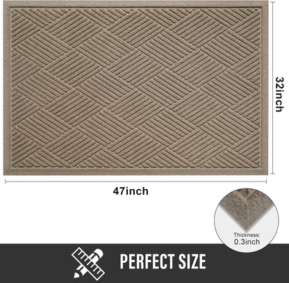 HIYARD Sturdy Front Door Mat, Absorbent Muddy Dirt Resist Welcome Door Mats Outdoor Indoor, Stain and Fade Resistant, Non-Slip Rubber Backing Low Profile Doormat for Entryway, 30×17, Beige