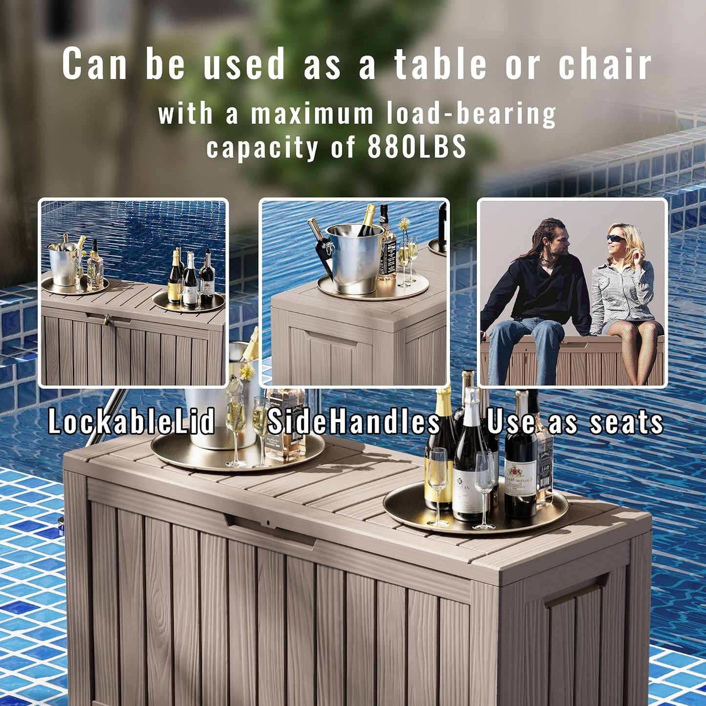 320 Gallon Waterproof Outdoor Storage Box, UV Resistant Resin Deck Box with Hydraulic Rod for Reinforced Stability, Perfect for Patio, Garden, and Pool（Black，320 Gallon）