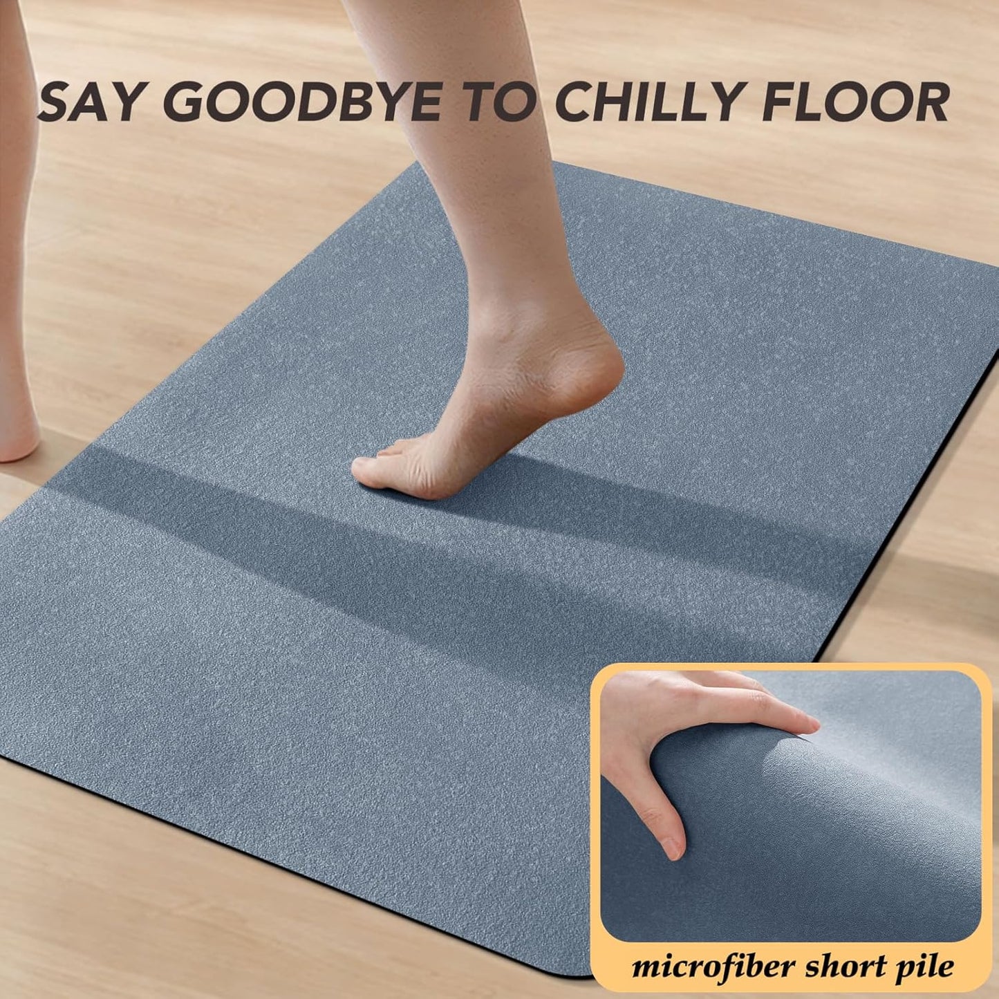 ACCUMTEK Non Slip Bath Mat, Thin Bathroom Rugs Fit Under Door, Quick Dry Bath Mats, Machine Washable Bath Rugs for Bathroom, Bathtub & Kitchen, Grey/Bordered/24 x17