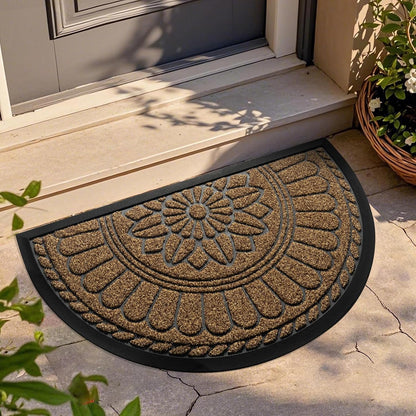 Mibao Front Door Mat Indoor Outdoor Entrance, Semicircular Entrance Mat, Half Round Waterproo Non-Slip Durable Rubber Door Mats, Low Profile Heavy Duty Doormat for Garage, Patio, 30" x 18", Yellow