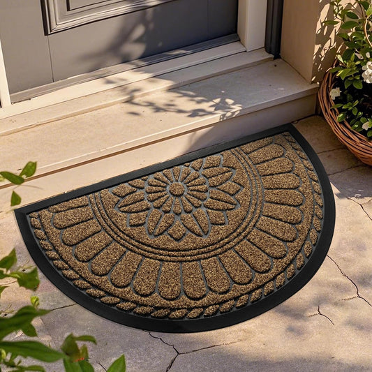 Mibao Front Door Mat Indoor Outdoor Entrance, Semicircular Entrance Mat, Half Round Waterproo Non-Slip Durable Rubber Door Mats, Low Profile Heavy Duty Doormat for Garage, Patio, 30" x 18", Yellow
