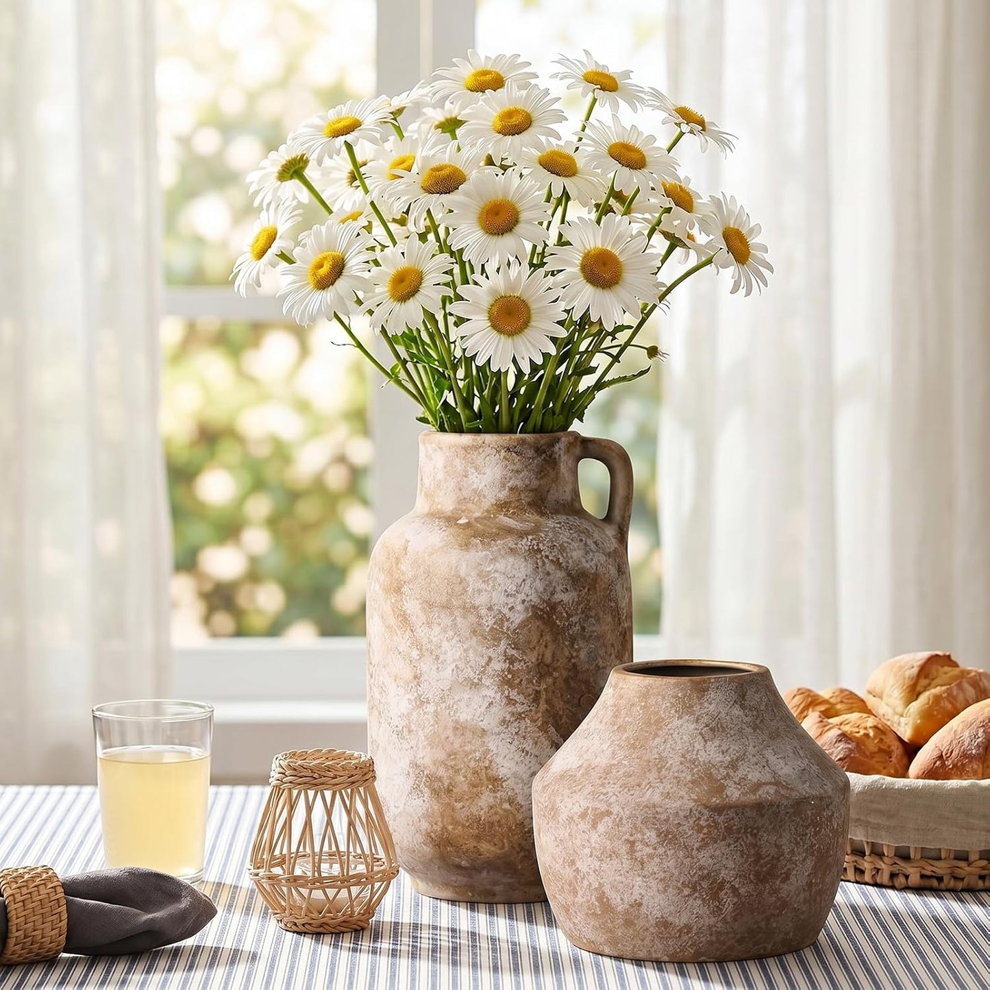CUCUMI Ceramic Vase Set of 5, Home Decor Farmhouse Décor Handmade Pottery Vases for Pampas Grass, Dried Fresh Flowers, Table, Living Room, Kitchen, Shelf, Entryway Mantel Neutral Tones