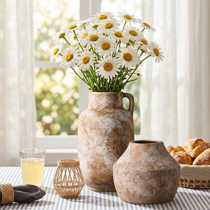 CUCUMI Ceramic Vase Set of 5, Home Decor Farmhouse Décor Handmade Pottery Vases for Pampas Grass, Dried Fresh Flowers, Table, Living Room, Kitchen, Shelf, Entryway Mantel Neutral Tones