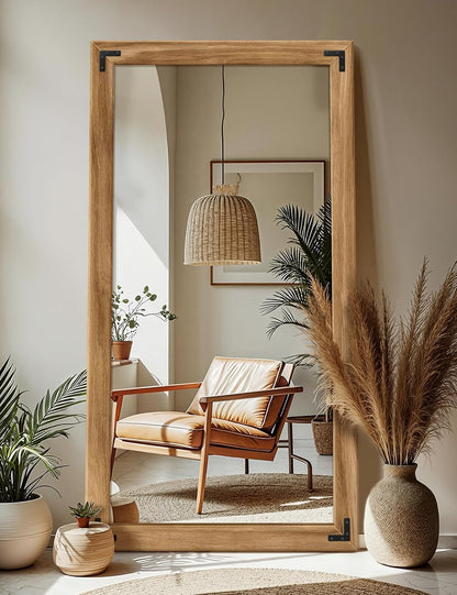 TRAHOME Full Length Mirror with Wooden Frame, 56"X22" Solid Wood Standing Floor Mirror for Farmhouse, Bathroom, Bedroom Decor, Hanging or Leaning Wall-Mounted