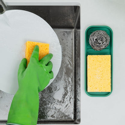 Zulay Kitchen (9x3.5in) Sponge Holder for Kitchen Sink - Flexible Heavy-Duty Multipurpose Sink Caddy - Counter Organizer for Kitchen, Bathroom, Makeup, Trinkets & More! (Grey)