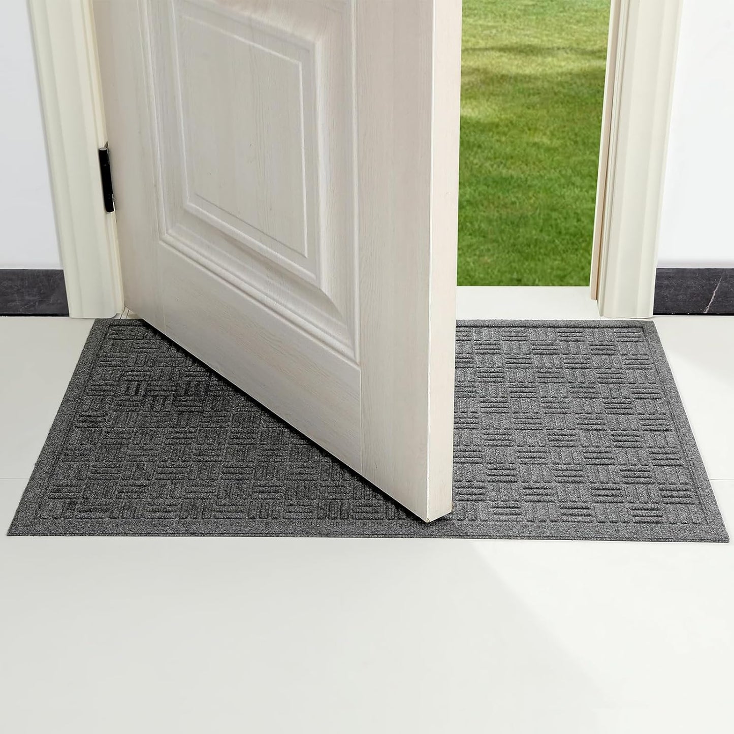 Mibao Front Door Mat, Heavy Duty Durable Welcome Mat for Outdoor Indoor, Dirt Trapper Waterproof Super Absorbent Door Mat for Entryway Outside Patio Porch, 29.5" x 17", Grey