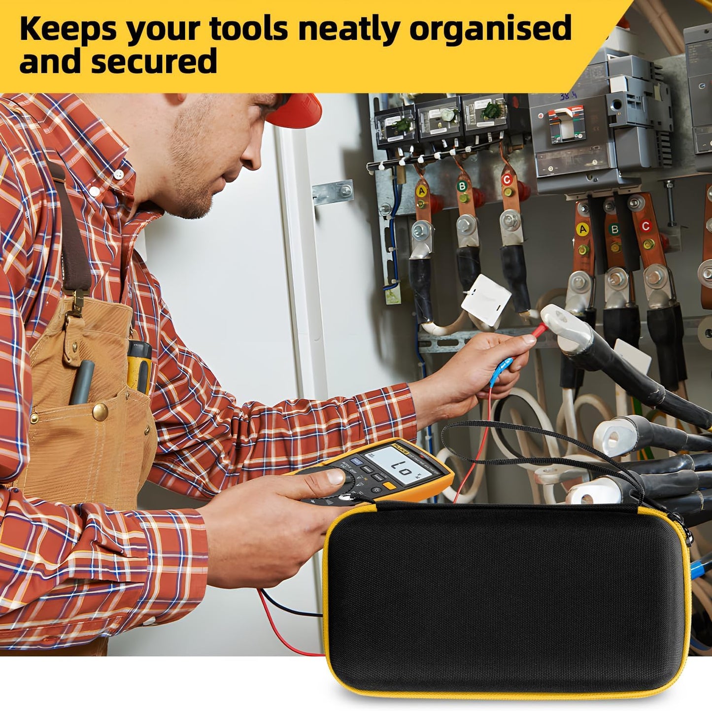 Carrying Case for Fluke 15B+/17B+/Fluke 101/117/115/116/114/113/177/179/233/106/107 Multimeter Testers and Accessories, Multimeter Storage Bag Organizer Box -Black (Case Only)