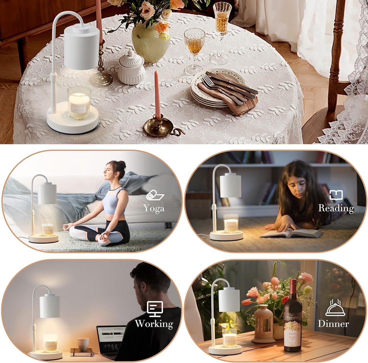 CASTLELIFE Candle Warmer Lamp with Timer & Dimmer, Height Adjustable Electric Wax Melt Warmer for Jar Candles, Gifts for Mom Home Decor, Black