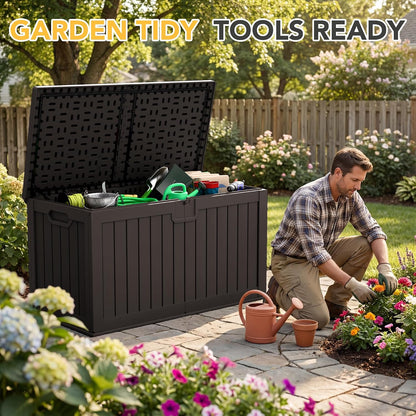 32 Gallon Deck Box Outdoor Indoor Waterproof Storage Box for Patio Furniture, Pool Accessories, Garden Tools, and Cushion Storage, Black