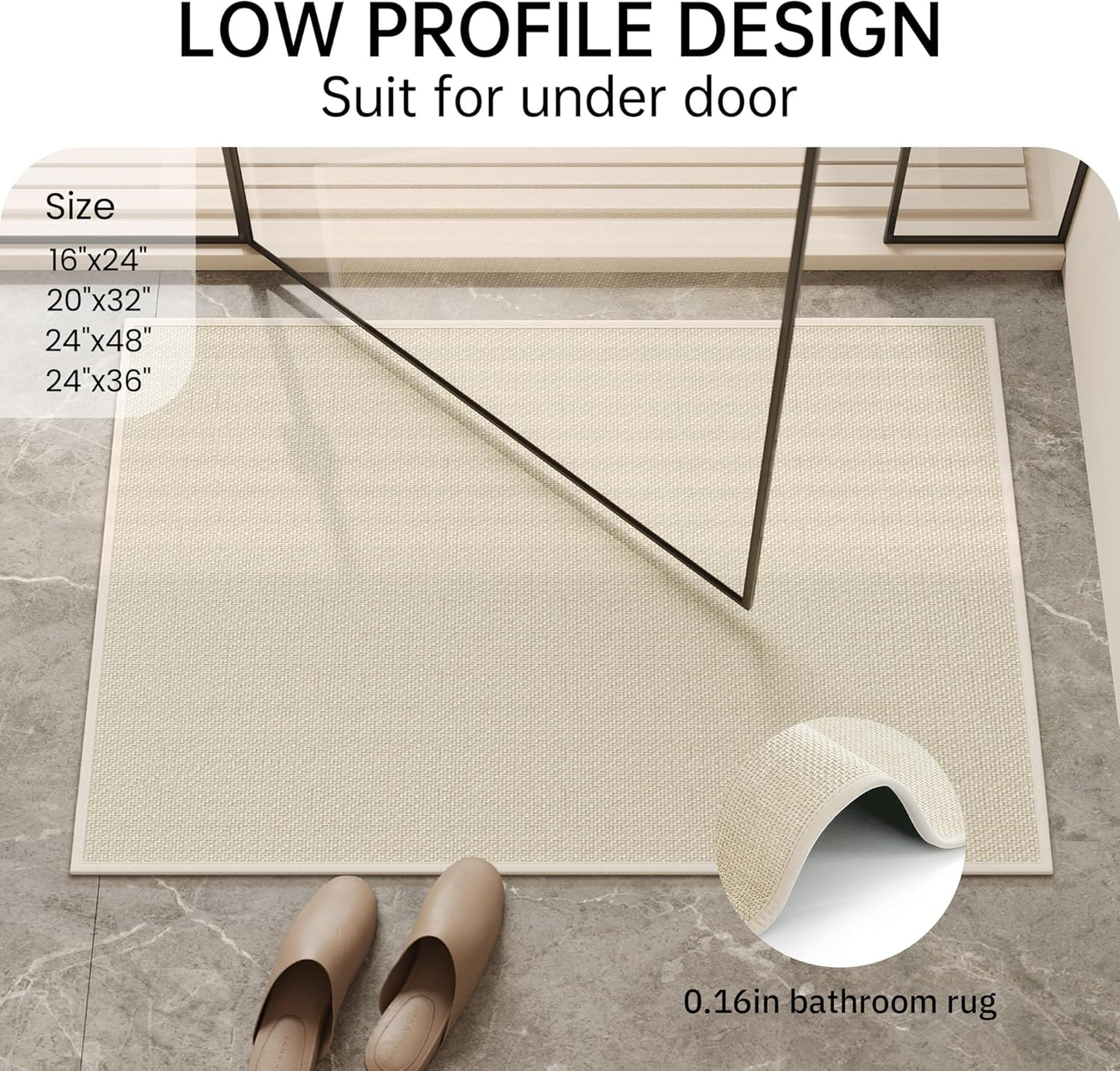 Mecko Bath Mat Rug, Rubber Non-Slip Quick Dry Absorbent Thin Bathroom Rugs Fit Under Door Bathroom Floor Mats-Shower Rug for in Front of Bathtub, Sink, Shower Room(Light Grey,16"x24")