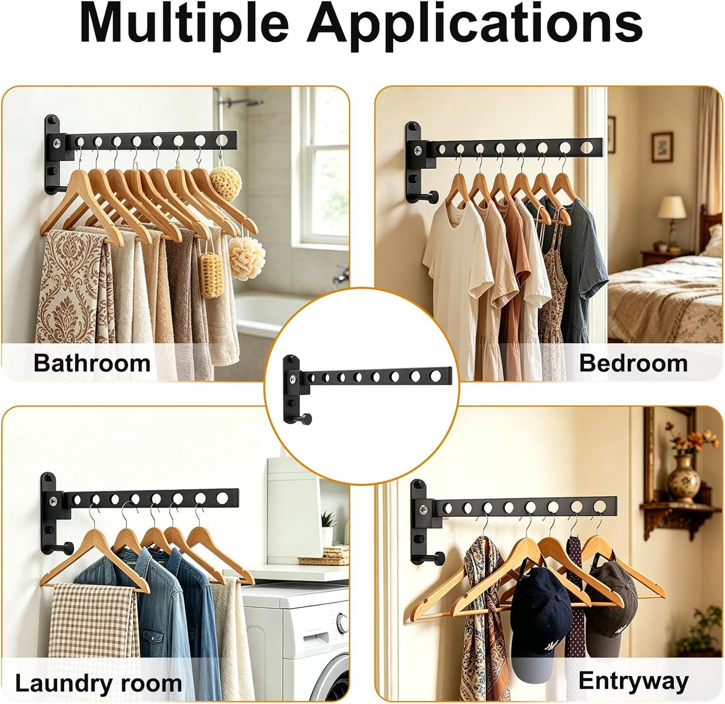 Wall Mounted Clothes Drying Rack, Space Saver, Easy Install, Black | Sized for Condos & Small Laundry Areas, Ideal for Bathroom, Bedroom, Daily Wear & Delicates, Compact Wall Drying Rack, 1 Pack