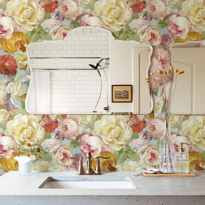 Simon&Siff Floral Peel and Stick Wallpaper 17.3"x80" Pink Watercolor Flowers Wall Murals Removable Wall Paper for Bedroom Bathroom Cabinet Renter Friendly