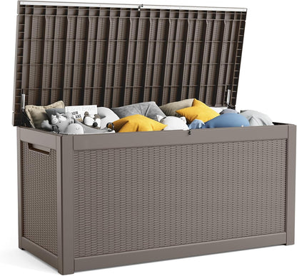 150 Gallon Waterproof Outdoor Storage Box,Resin Deck Box,Lockable Outside Storage Box Container for Patio Furniure,Garden,Tools (150 Gallon,Black)