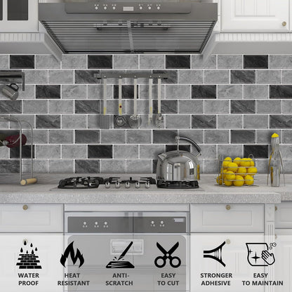 URCOLOR 10-Sheet Stick on Backsplash for Kitchen,12"x12" Peel and Stick Self Adhesive Wall Tiles Back Splashes for Bathroom Brown Marble Look