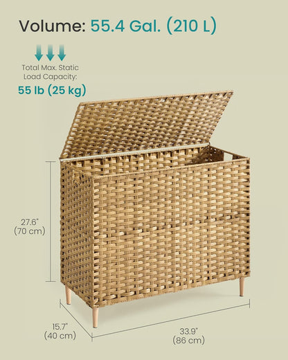 SONGMICS 3-Section Laundry Hamper with Lid, 42.2 Gal (160L) PE Rattan Laundry Basket with Removable Washable Liners, for Bedroom & Living Room, Chestnut Brown ULCB223ME01