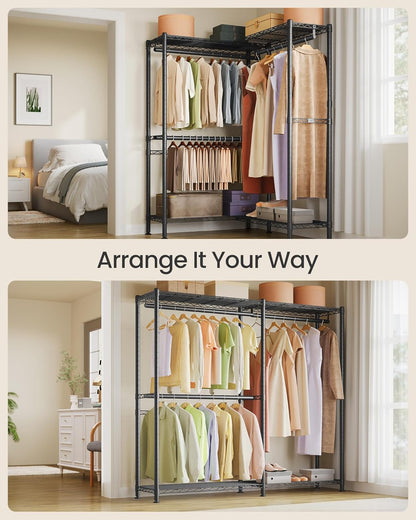SONGMICS Heavy-Duty Clothes Rack, Garment Rack, Portable Closet, 68.7-Inch Wide Clothing Rack with Adjustable Mesh Shelves and Hanging Rails, Ink Black ULGR433B01
