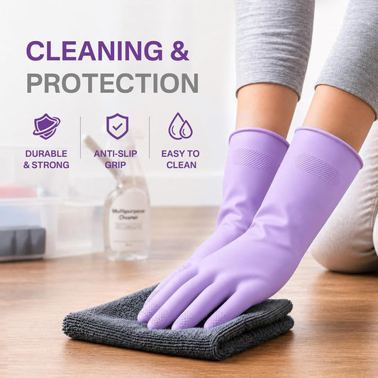 3 Pairs Dishwashing Gloves, Reusable Dish Gloves for Household Cleaning, Waterproof Rubber Dish Washing Glove