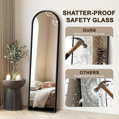 FICTOR Arched Full Length Mirror 15" x 56", Full Body Floor Mirror with Adjustable Stand, Free Standing Mirror with Aluminum Frame for Bedroom, Living Room, Cloakroom, Gold